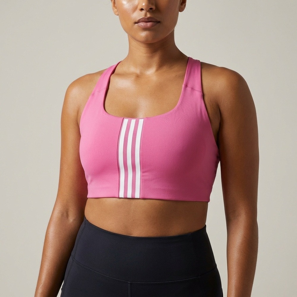 Adidas HS2881 Power MS Training‎ Sports Bra Pink White 3-Stripes XL D-DD NWT
